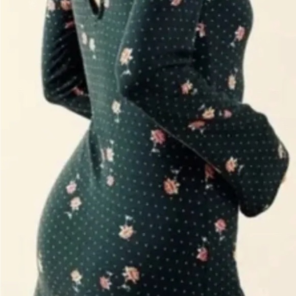 Free People Emerald Green Combo Mini Dress Square Neck SZ M MSRP: $108 - Picture 2 of 9